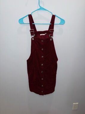 Francesca’s Deep Burgundy Corduroy Button-Front Pinafore Dress